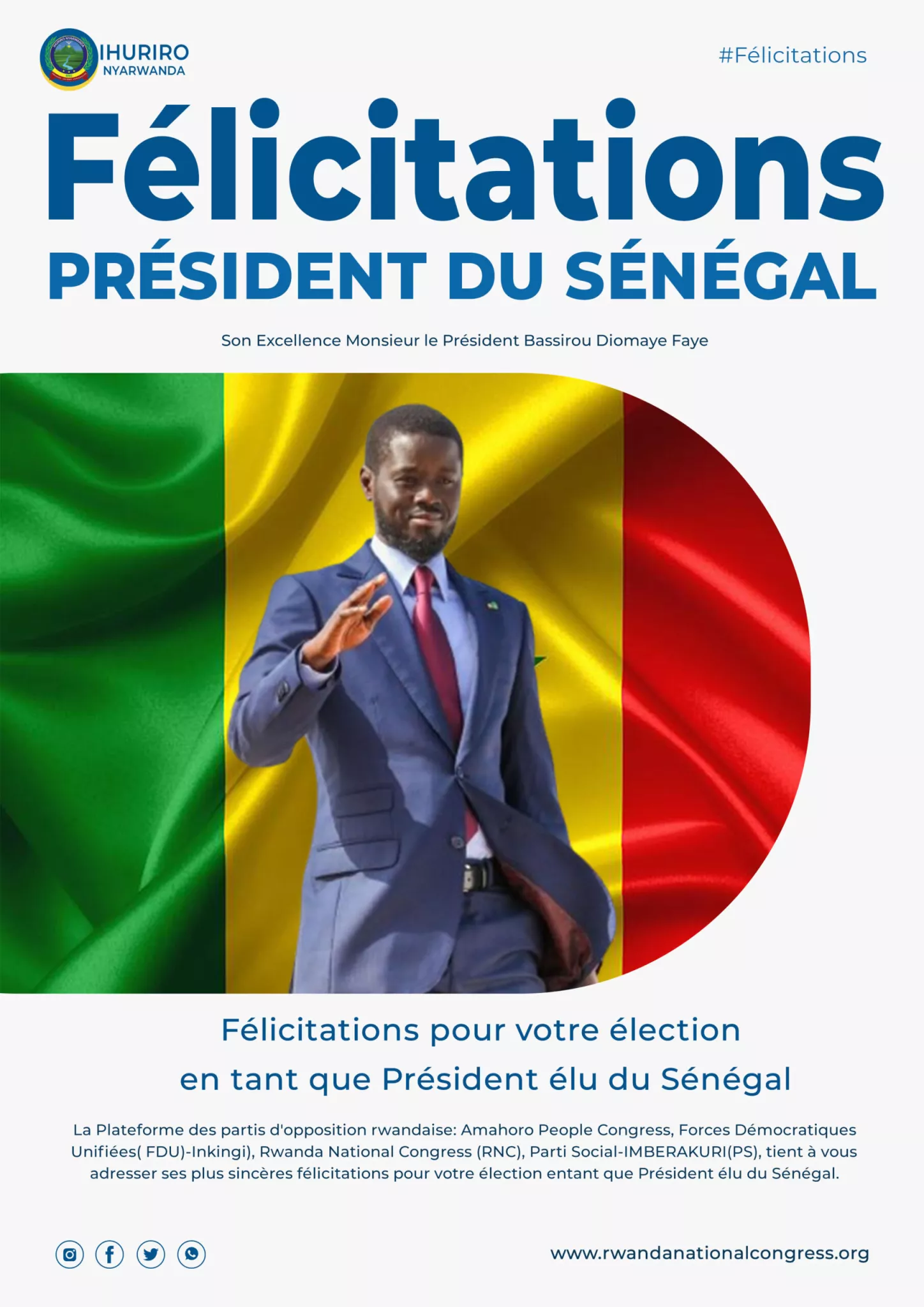 Félicitations pour votre élection en tant que Président élu du Sénégal